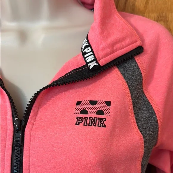 PINK Victoria's Secret Coral Quarter-Zip Sweatshirt - Picture 2 of 8